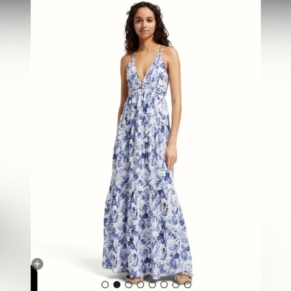 NWT Scotch and Soda Waisted Blue Maxi Dress - Picture 1 of 14
